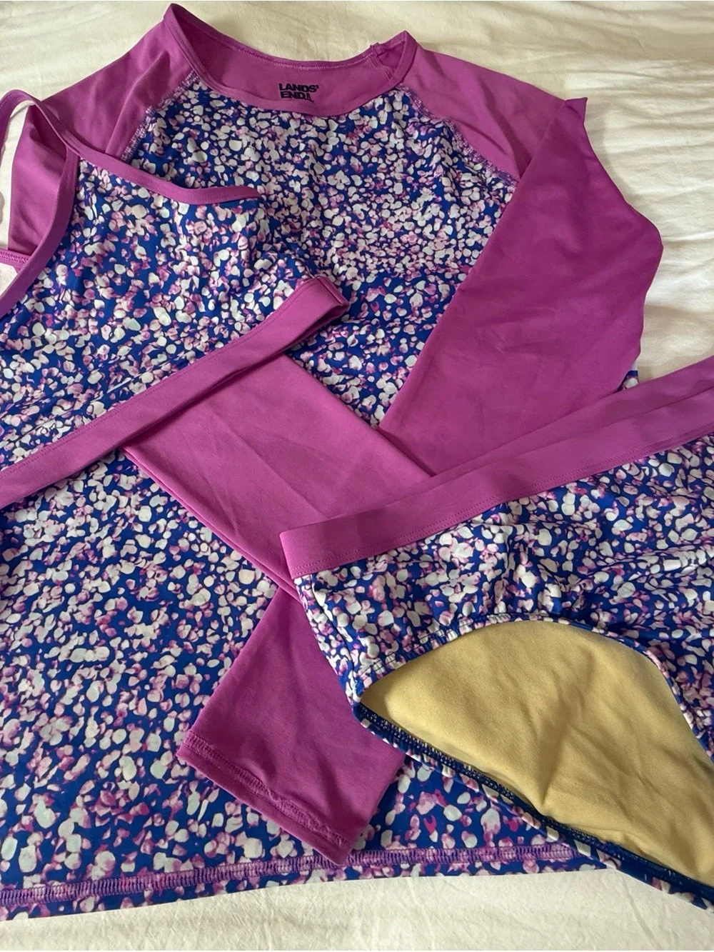 Lands' End Purple Floral Tankini Set with Rash Guard Pieces